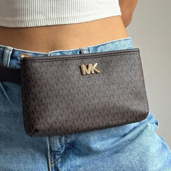 NWT Michael Kors Fanny Pack Logo Waist Belt Bag Black Sz S/M Adjustable - Picture 1 of 7